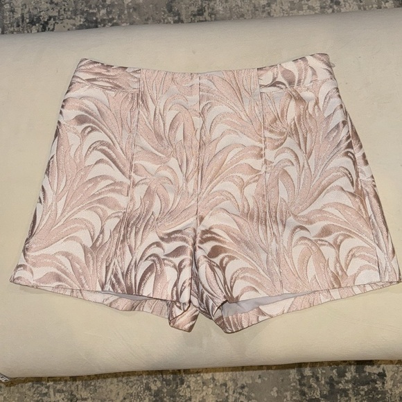 Intermix Lydia Lurex Pink Metallic Jacquard Leaf Side Zip Short - Picture 2 of 14